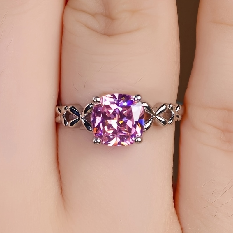 Stylish Square-cut Cross-set Synthetic Zirconia Ring